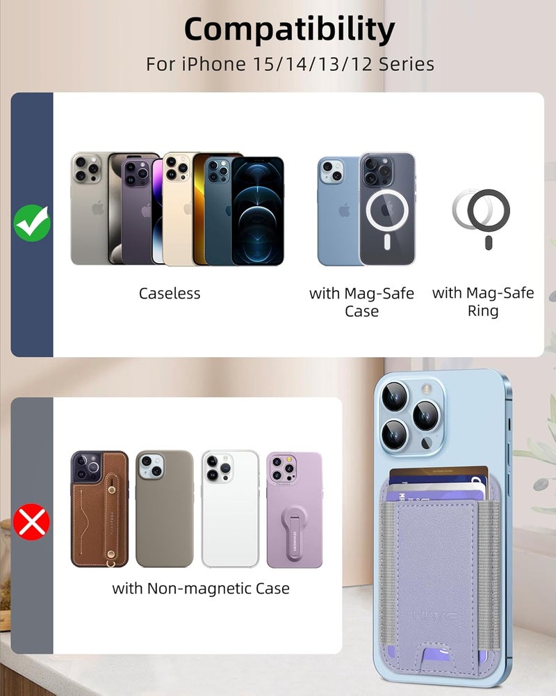HiWe for MagSafe Wallet, Strongest Magnetic Wallet for iPhone 17/16/15/14/13/12 Series, 7 Cards Holder, Leather Minimalist Slim RFID, 1 Slot, K-Lilac - Image 5